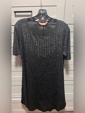 SJS Black Short-Sleeve Tee with Rhinestone Yoke (D5)